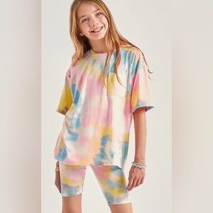Girls Tie-Dye Pocket Tee / Short Set - Pastel Multi